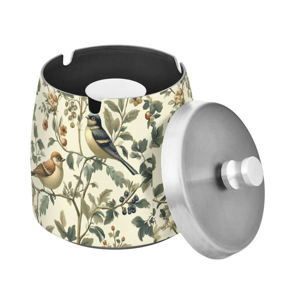 Yayeee Ashtray with Lid for Cigarette Smokeless Stainless Steel Home Ash Holder, Green Birds