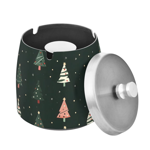 Yayeee Ashtray with Lid for Cigarette Smokeless Stainless Steel Home Ash Holder, Green Christmas Trees