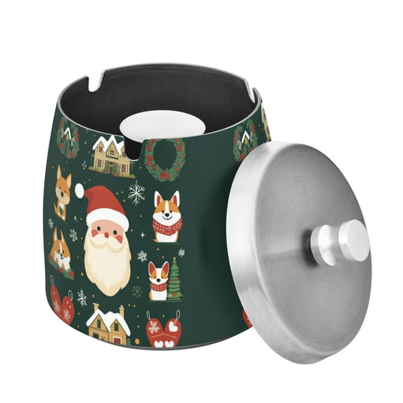 Yayeee Ashtray with Lid for Cigarette Smokeless Stainless Steel Home Ash Holder, Green Christmas