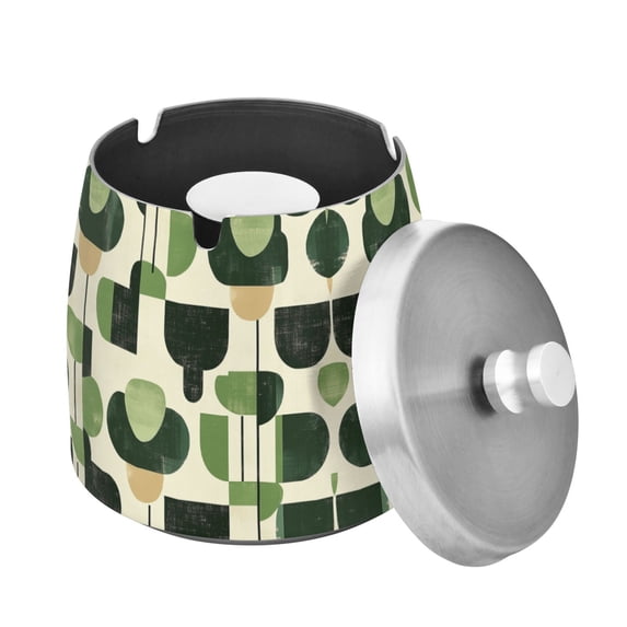 Yayeee Ashtray with Lid for Cigarette Smokeless Stainless Steel Home Ash Holder, Green Circle