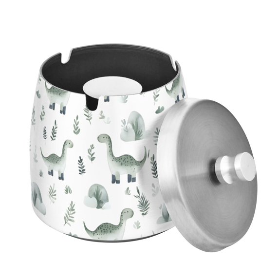 Yayeee Ashtray with Lid for Cigarette Smokeless Stainless Steel Home Ash Holder, Green Dinosaur Pattern