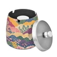 thumbnail image 1 of Yayeee Ashtray with Lid for Cigarette Smokeless Stainless Steel Home Ash Holder, Green Floral Wave, 1 of 7