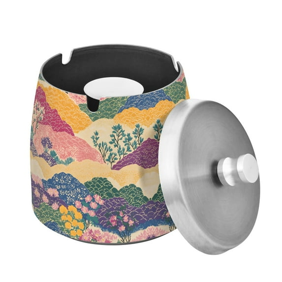 Yayeee Ashtray with Lid for Cigarette Smokeless Stainless Steel Home Ash Holder, Green Floral Wave