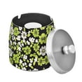 thumbnail image 1 of Yayeee Ashtray with Lid for Cigarette Smokeless Stainless Steel Home Ash Holder, Green Flower Pattern, 1 of 7