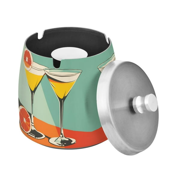 Yayeee Ashtray with Lid for Cigarette Smokeless Stainless Steel Home Ash Holder, Green Glasses