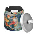 thumbnail image 1 of Yayeee Ashtray with Lid for Cigarette Smokeless Stainless Steel Home Ash Holder, Green Goldfish, 1 of 7
