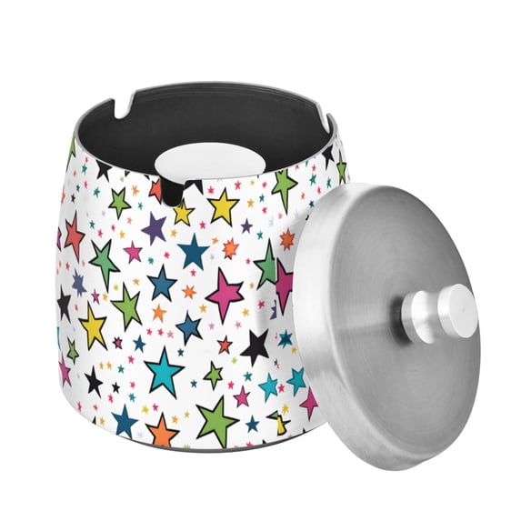 Yayeee Ashtray with Lid for Cigarette Smokeless Stainless Steel Home Ash Holder, Green Stars