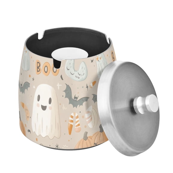 Yayeee Ashtray with Lid for Cigarette Smokeless Stainless Steel Home Ash Holder, Halloween Ghosts