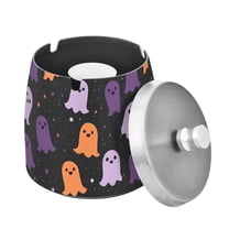 Yayeee Ashtray with Lid for Cigarette Smokeless Stainless Steel Home Ash Holder, Halloween Orange Ghosts