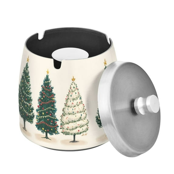 Yayeee Ashtray with Lid for Cigarette Smokeless Stainless Steel Home Ash Holder, Hand Drawn Christmas