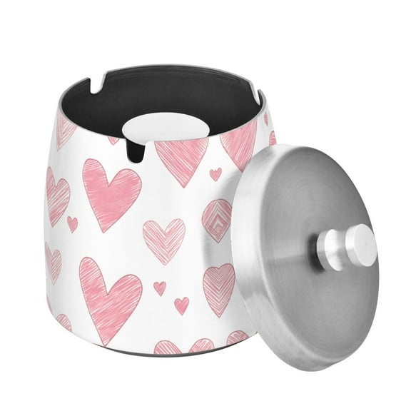 Yayeee Ashtray with Lid for Cigarette Smokeless Stainless Steel Home Ash Holder, Hand Drawn Hearts