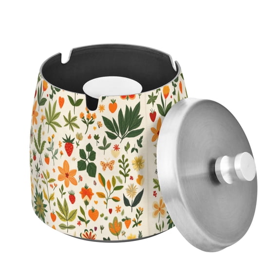 Yayeee Ashtray with Lid for Cigarette Smokeless Stainless Steel Home Ash Holder, Leaves Pattern