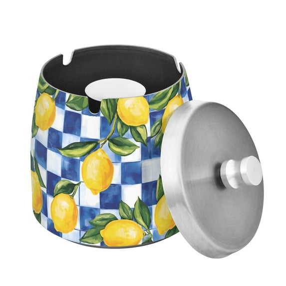 Yayeee Ashtray with Lid for Cigarette Smokeless Stainless Steel Home Ash Holder, Lemon Checkered