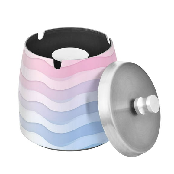 Yayeee Ashtray with Lid for Cigarette Smokeless Stainless Steel Home Ash Holder, Light Blue Gradient