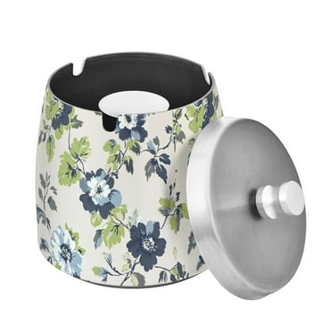 Yayeee Ashtray with Lid for Cigarette Smokeless Stainless Steel Home Ash Holder, Light Floral Pattern