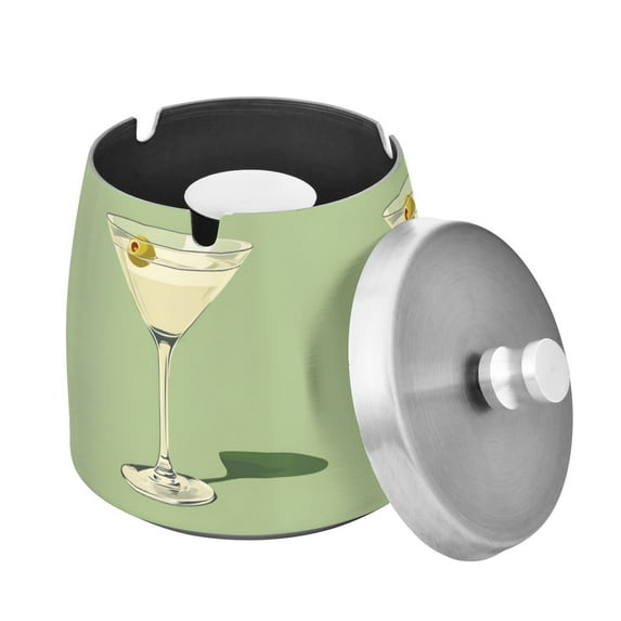 Yayeee Ashtray with Lid for Cigarette Smokeless Stainless Steel Home Ash Holder, Light Green Martini