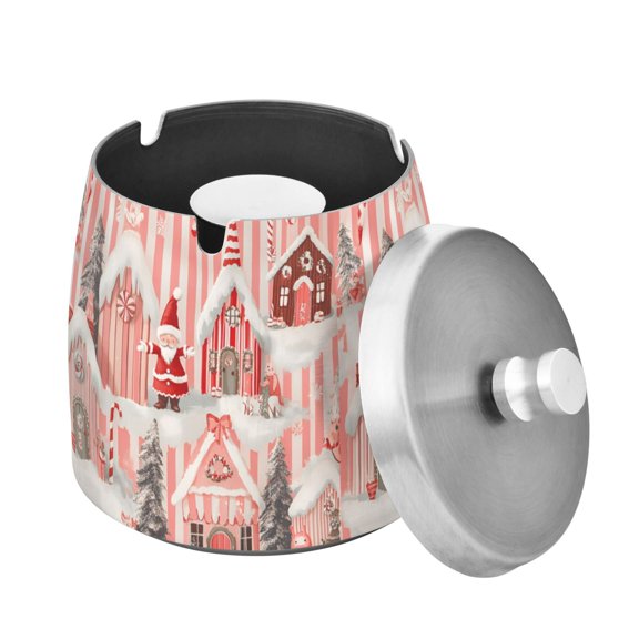 Yayeee Ashtray with Lid for Cigarette Smokeless Stainless Steel Home Ash Holder, Light Pink Gingerbread Houses