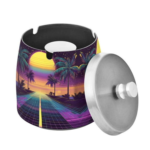 Yayeee Ashtray with Lid for Cigarette Smokeless Stainless Steel Home Ash Holder, Neon Road