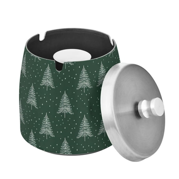 Yayeee Ashtray with Lid for Cigarette Smokeless Stainless Steel Home Ash Holder, New Year Tree Pattern