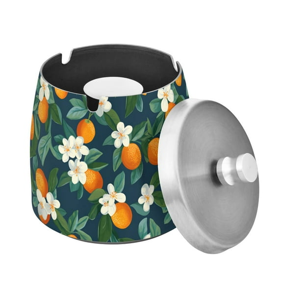 Yayeee Ashtray with Lid for Cigarette Smokeless Stainless Steel Home Ash Holder, Orange Fruit