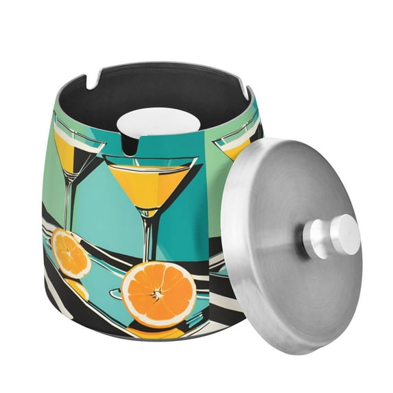 Yayeee Ashtray with Lid for Cigarette Smokeless Stainless Steel Home Ash Holder, Orange Glasses