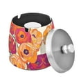 thumbnail image 1 of Yayeee Ashtray with Lid for Cigarette Smokeless Stainless Steel Home Ash Holder, Orange Hand Drawn Floral, 1 of 7