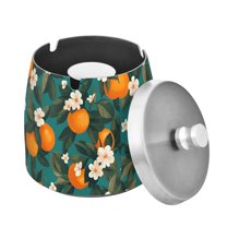 Yayeee Ashtray with Lid for Cigarette Smokeless Stainless Steel Home Ash Holder, Orange Leaves