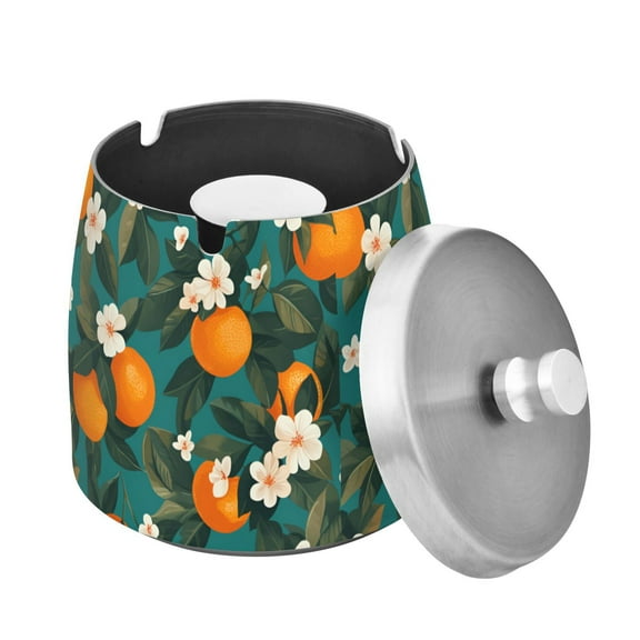 Yayeee Ashtray with Lid for Cigarette Smokeless Stainless Steel Home Ash Holder, Orange Leaves
