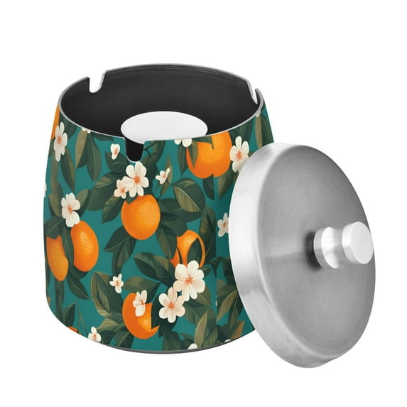 Yayeee Ashtray with Lid for Cigarette Smokeless Stainless Steel Home Ash Holder, Orange Leaves