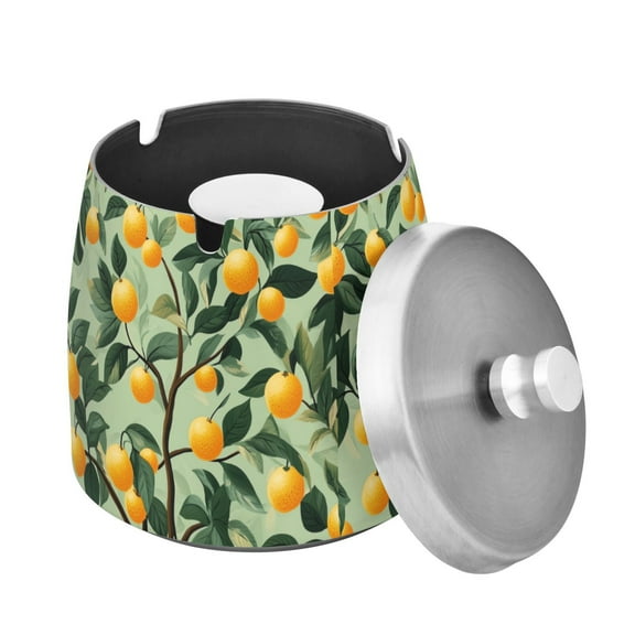 Yayeee Ashtray with Lid for Cigarette Smokeless Stainless Steel Home Ash Holder, Orange Tree