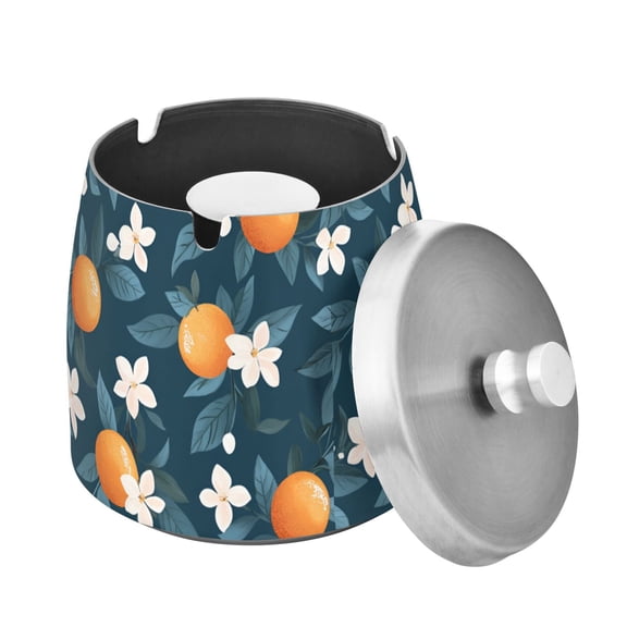 Yayeee Ashtray with Lid for Cigarette Smokeless Stainless Steel Home Ash Holder, Oranges Pattern