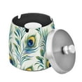 thumbnail image 1 of Yayeee Ashtray with Lid for Cigarette Smokeless Stainless Steel Home Ash Holder, Peacock Feather, 1 of 7