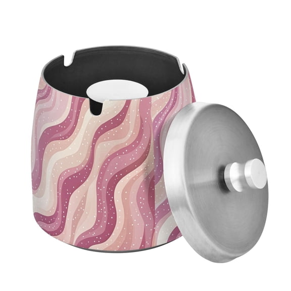 Yayeee Ashtray with Lid for Cigarette Smokeless Stainless Steel Home Ash Holder, Pink Brown Pattern