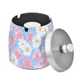 thumbnail image 1 of Yayeee Ashtray with Lid for Cigarette Smokeless Stainless Steel Home Ash Holder, Pink Daisy, 1 of 7