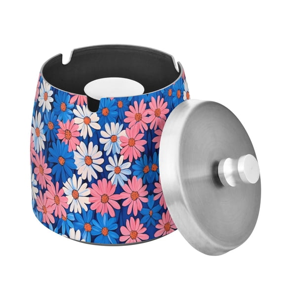 Yayeee Ashtray with Lid for Cigarette Smokeless Stainless Steel Home Ash Holder, Pink Flowers Pattern