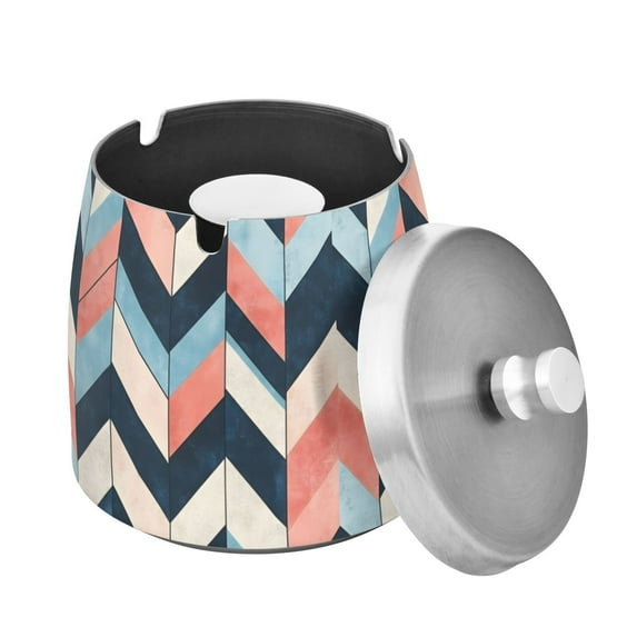 Yayeee Ashtray with Lid for Cigarette Smokeless Stainless Steel Home Ash Holder, Pink Geometric