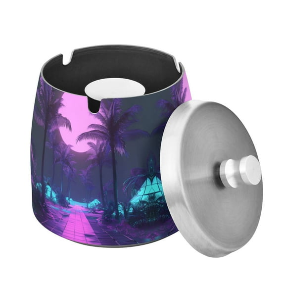 Yayeee Ashtray with Lid for Cigarette Smokeless Stainless Steel Home Ash Holder, Pink Neon Road