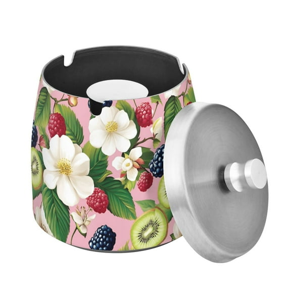Yayeee Ashtray with Lid for Cigarette Smokeless Stainless Steel Home Ash Holder, Pink Raspberries