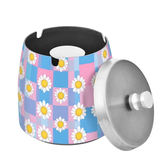 Yayeee Ashtray with Lid for Cigarette Smokeless Stainless Steel Home Ash Holder, Playful Daisy