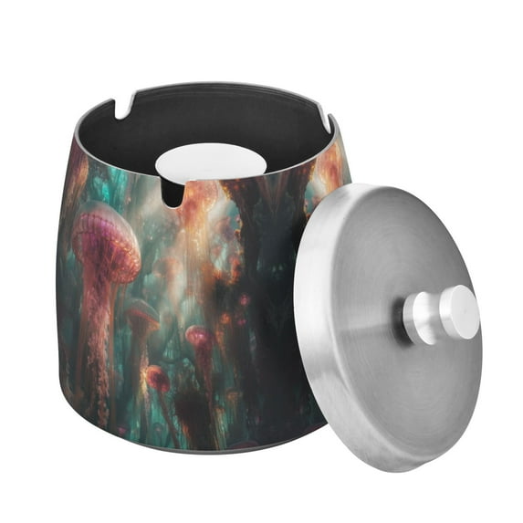 Yayeee Ashtray with Lid for Cigarette Smokeless Stainless Steel Home Ash Holder, Psychedelic Forest