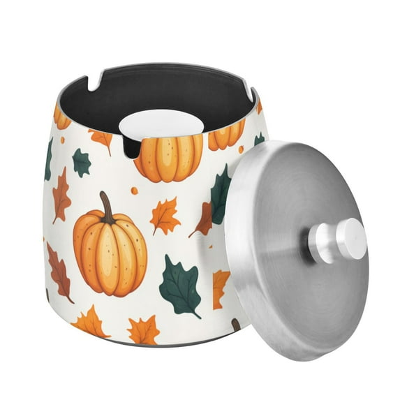 Yayeee Ashtray with Lid for Cigarette Smokeless Stainless Steel Home Ash Holder, Pumpkins Pattern