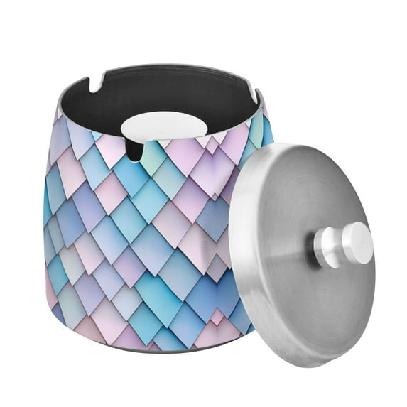 Yayeee Ashtray with Lid for Cigarette Smokeless Stainless Steel Home Ash Holder, Purple Art Pattern