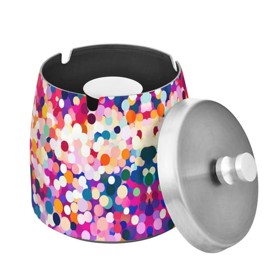 Yayeee Ashtray with Lid for Cigarette Smokeless Stainless Steel Home Ash Holder, Purple Colorful Circles