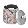 thumbnail image 1 of Yayeee Ashtray with Lid for Cigarette Smokeless Stainless Steel Home Ash Holder, Purple Floral Pattern, 1 of 7