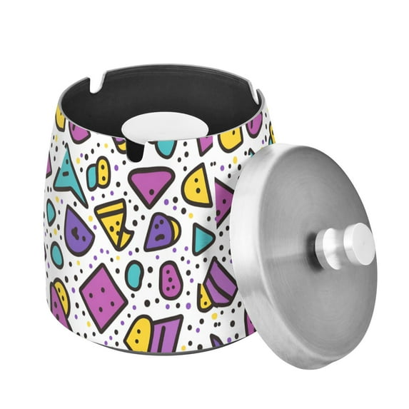 Yayeee Ashtray with Lid for Cigarette Smokeless Stainless Steel Home Ash Holder, Purple Retro Pattern