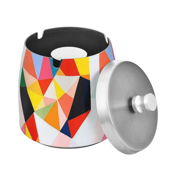 Yayeee Ashtray with Lid for Cigarette Smokeless Stainless Steel Home Ash Holder, Purple Triangles
