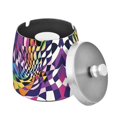 thumbnail image 1 of Yayeee Ashtray with Lid for Cigarette Smokeless Stainless Steel Home Ash Holder, Purple Wavy Plaid, 1 of 7