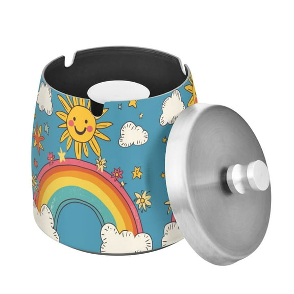Yayeee Ashtray with Lid for Cigarette Smokeless Stainless Steel Home Ash Holder, Rainbow with Stars