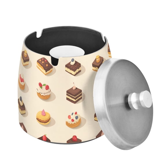 Yayeee Ashtray with Lid for Cigarette Smokeless Stainless Steel Home Ash Holder, Red Cakes