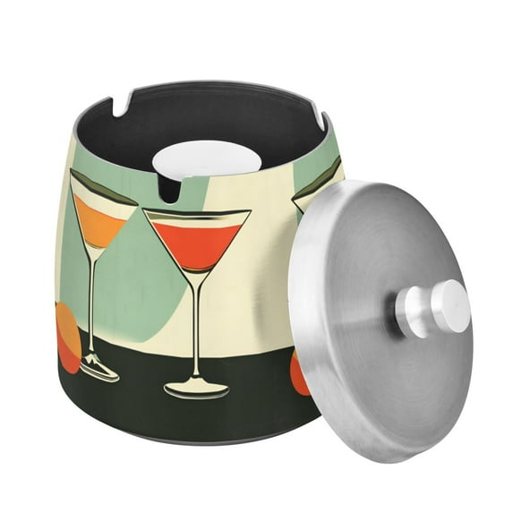 Yayeee Ashtray with Lid for Cigarette Smokeless Stainless Steel Home Ash Holder, Red Glasses